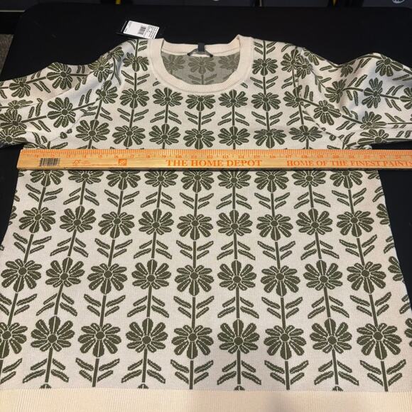NWT Adrianna Papell Crew Neck Floral Jacquard Sweater Ivory Green Floral 2X - Picture 4 of 6